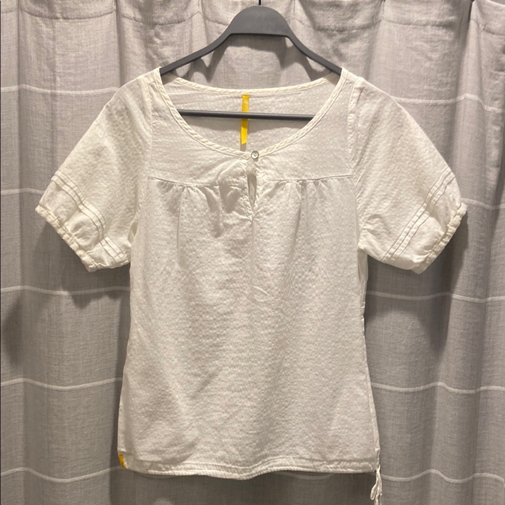 Lole White Puff Sleeve Blouse with Tie Front